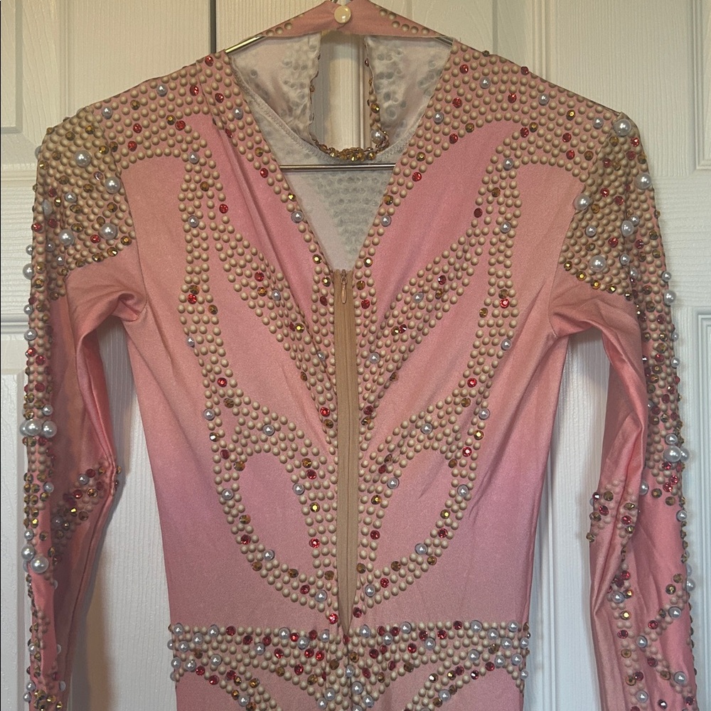Stunning NWOT Pink Rhinestone Aerial Dance Circus Catsuit Bodysuit Unitard - Picture 6 of 9